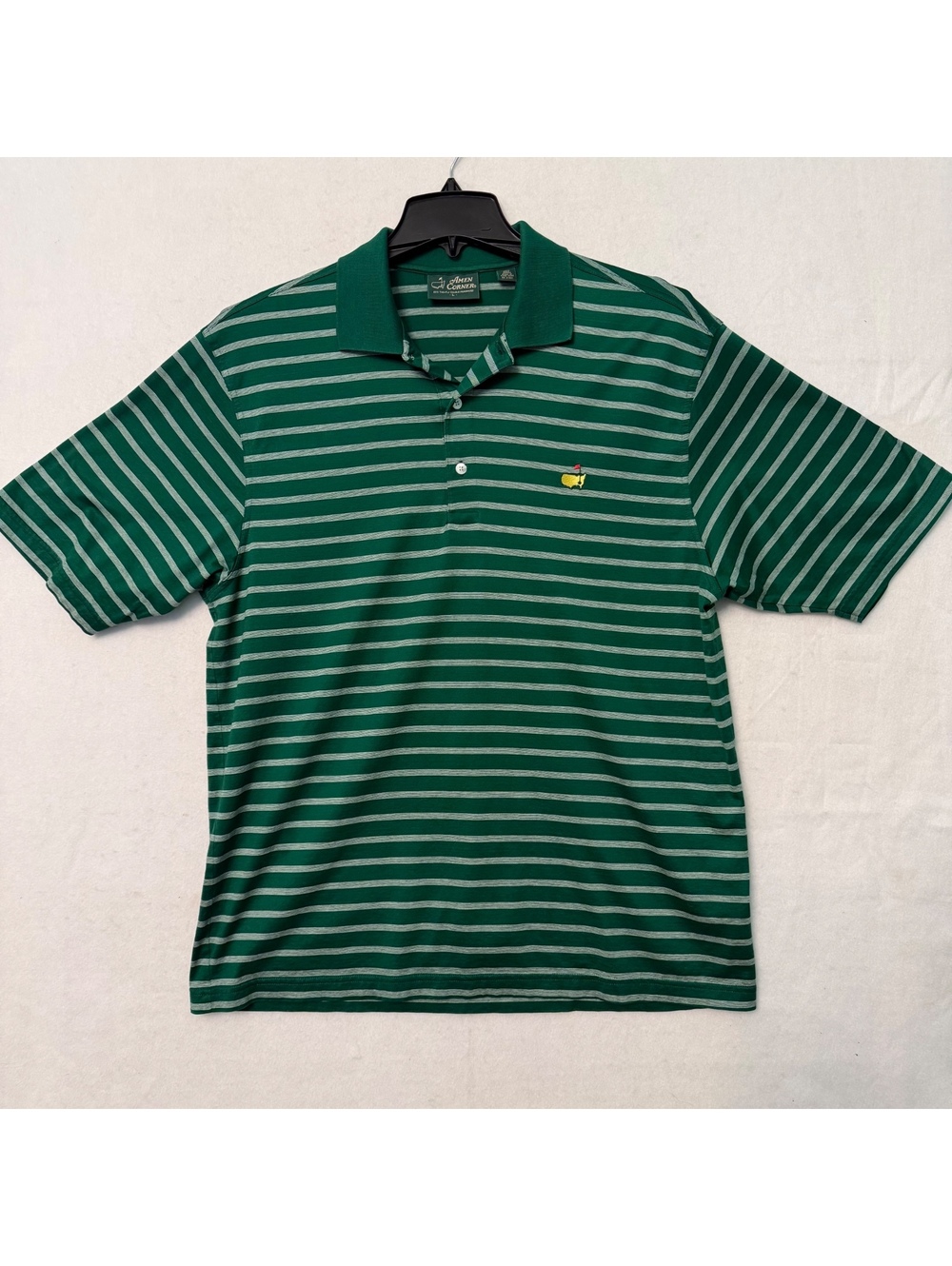 Amen Corner Masters Collection Green & White Stripe Golf Polo Men's LARGE Pima C